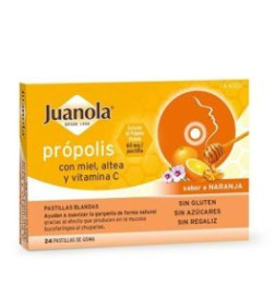 JUANOLA PROPOLIS MIEL ALTEA Y VITAMINA C 24 PASTILLAS DE GOMA SABOR NARANJA