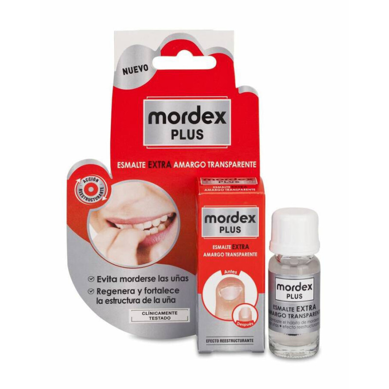 MORDEX PLUS ESMALTE AMARGO TRANSPARENTE 1 ENVASE 9 ml CON PINCEL