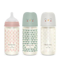 BIBERON VIDRIO TETINA FISIOLOGICA SILICONA BONHOMIA 1 UNIDAD 240 ML TALLA M