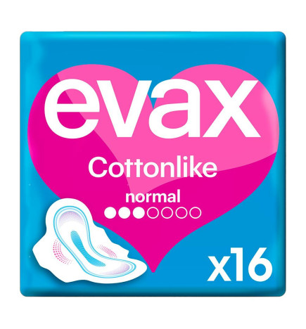 COMPRESAS HIGIENICAS FEMENINAS EVAX COTTONLIKE NORMAL CON ALAS 19 COMPRESAS
