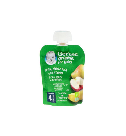 GERBER ORGANIC PERA MANZANA PLATANO 1 POUCH 90 G