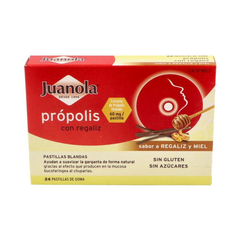 JUANOLA PROPOLIS 24 PASTILLAS DE GOMA SABOR REGALIZ Y MIEL