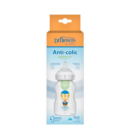 BIBERON ANTICOLICOS TETINA SILICONA BOCA ANCHA DR BROWN´S NATURAL FLOW OPTIONS+ 1 UNIDAD 330 ML N2 CONEJOGLOBO