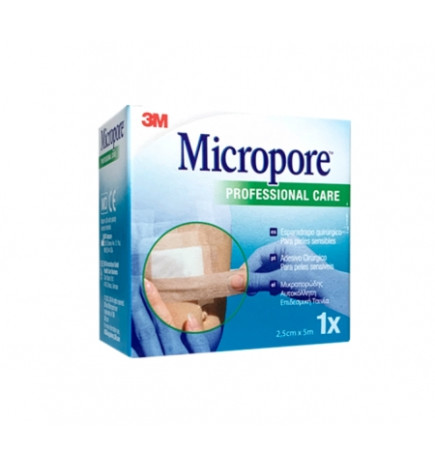 ESPARADRAPO HIPOALERGICO PAPEL MICROPORE 1 UNIDAD 5 M X 25 CM COLOR BLANCO