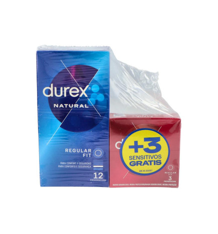 DUREX NATURAL PLUS + DUREX SENSITIVO CONFORT PRESERVATIVOS 12 + 3 PRESERVATIVOS PACK