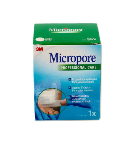 ESPARADRAPO HIPOALERGICO PAPEL MICROPORE 1 UNIDAD 5 M X 5 CM COLOR BLANCO