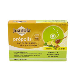 JUANOLA PROPOLIS MIEL HIEDRA ZINC Y VITAMINA C 24 PASTILLAS DE GOMA SABOR MIEL Y LIMON