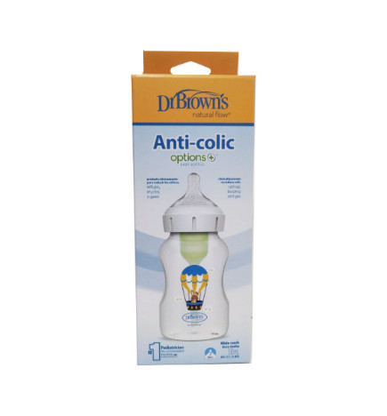 BIBERON ANTICOLICOS TETINA SILICONA BOCA ANCHA DR BROWN´S NATURAL FLOW OPTIONS+ 1 UNIDAD 330 ML N2 CONEJOGLOBO