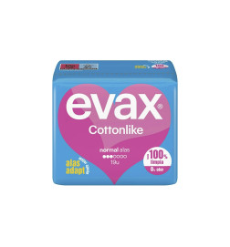 COMPRESAS HIGIENICAS FEMENINAS EVAX COTTONLIKE NORMAL CON ALAS 19 COMPRESAS