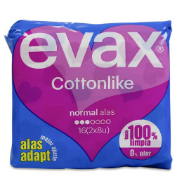 COMPRESAS HIGIENICAS FEMENINAS EVAX COTTONLIKE NORMAL CON ALAS 19 COMPRESAS