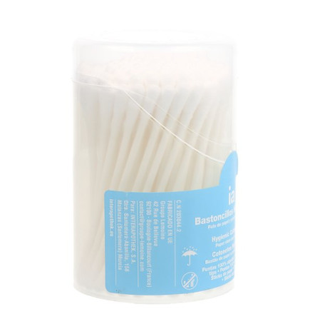 BASTONCILLOS HIGIENICOS INTERAPOTHEK 100 UNIDADES CON PALO DE PAPEL