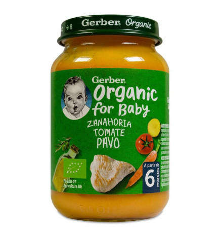 GERBER ORGANIC ZANAHORIA TOMATE PAVO 1 TARRITO 190 G